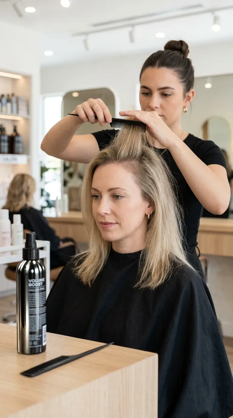 Woman over 60 with fine thinning hair styled in a medium hairstyle for added fullness