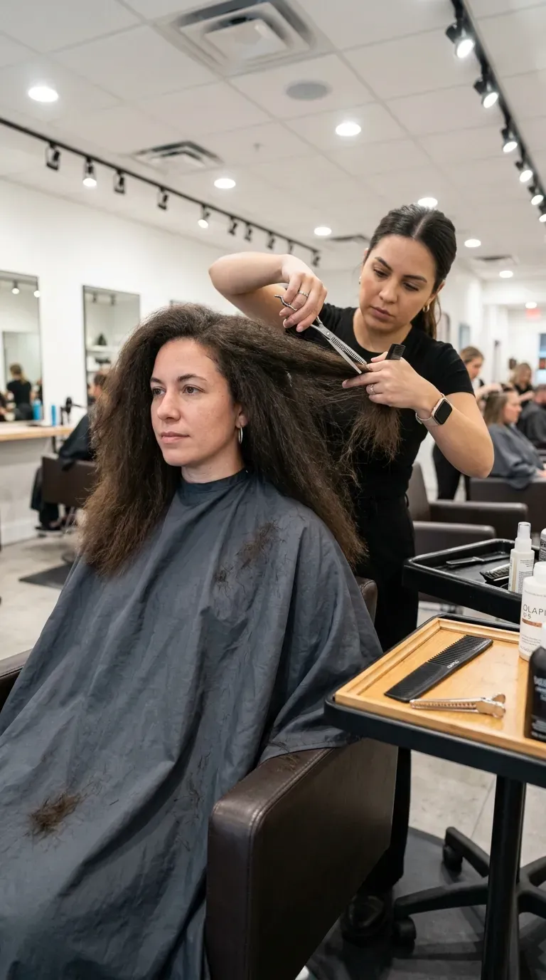 Woman over 60 with thick coarse hair styled in a medium hairstyle
