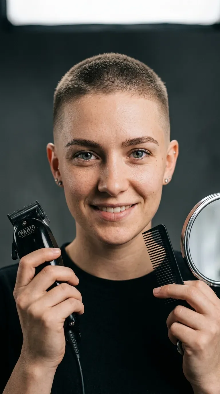 Micro spiky buzz fade haircut for bold, low-maintenance older women