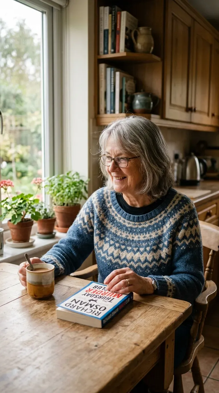 Relaxed woman over 70 with a one length medium haircut base and softening layers only around her face