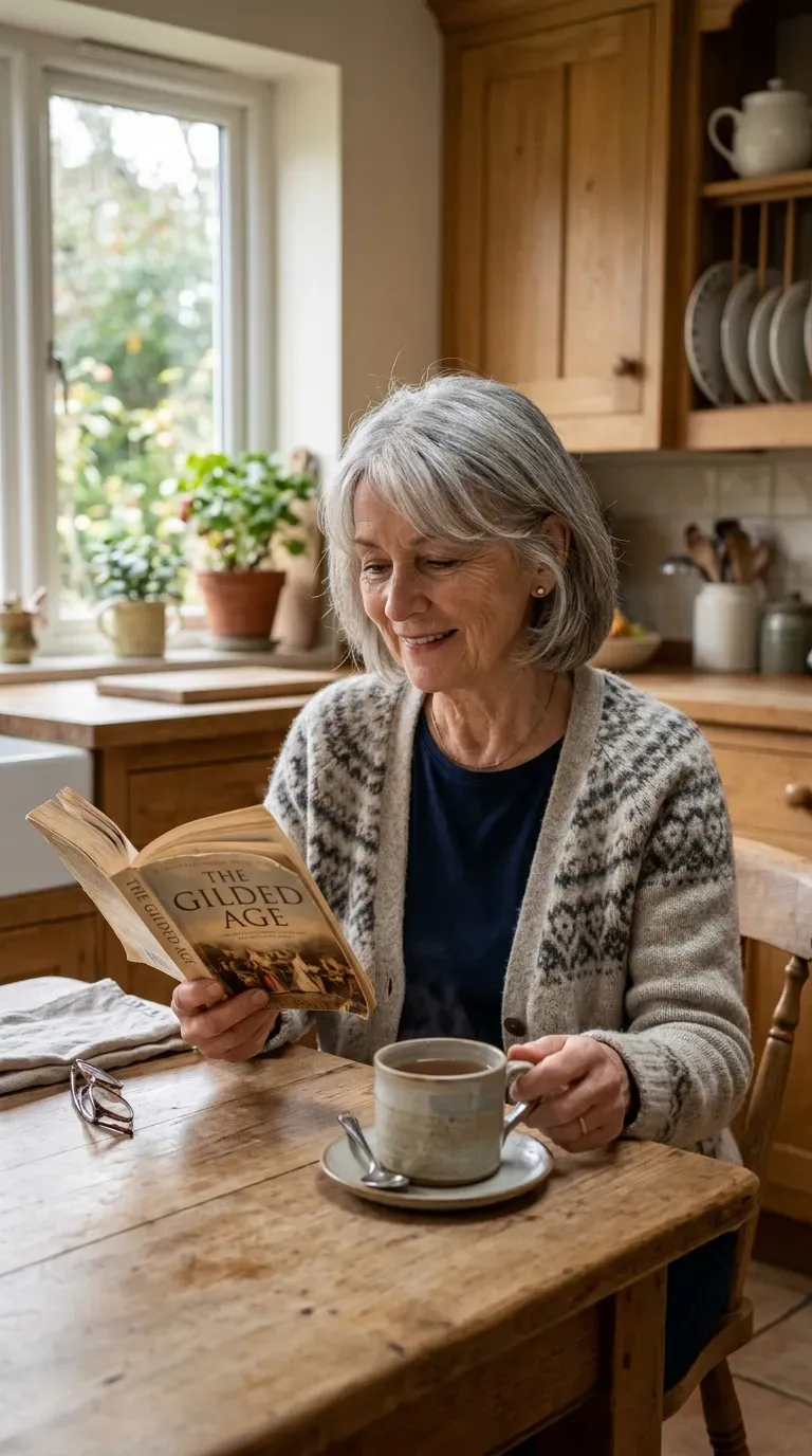 Woman over 60 with a one-length haircut base and softening layers only around the face