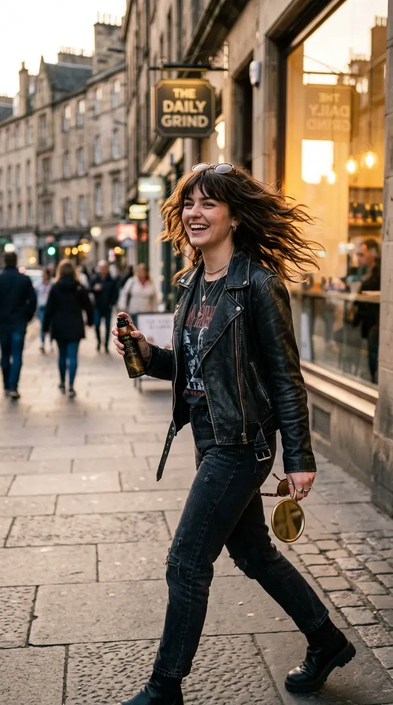 Woman with piecey bangs and a shaggy wolf cut showing bold texture
