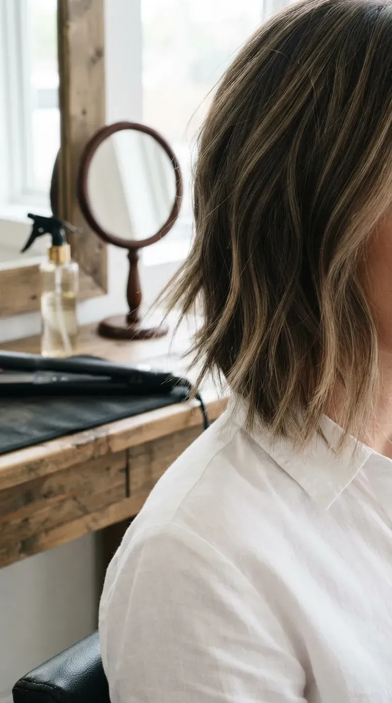 Close-up of a choppy bob with point-cut ends creating soft, jagged texture