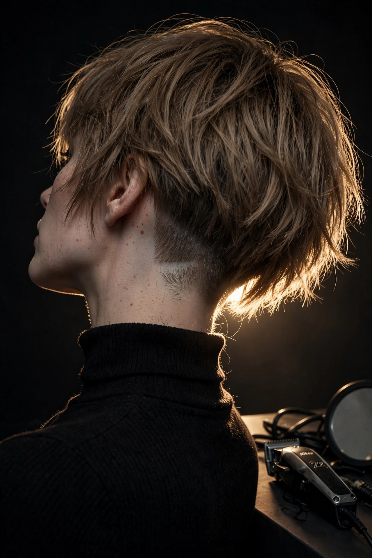 Woman with thin fine hair wearing a shaggy bob featuring a subtle undercut at the nape