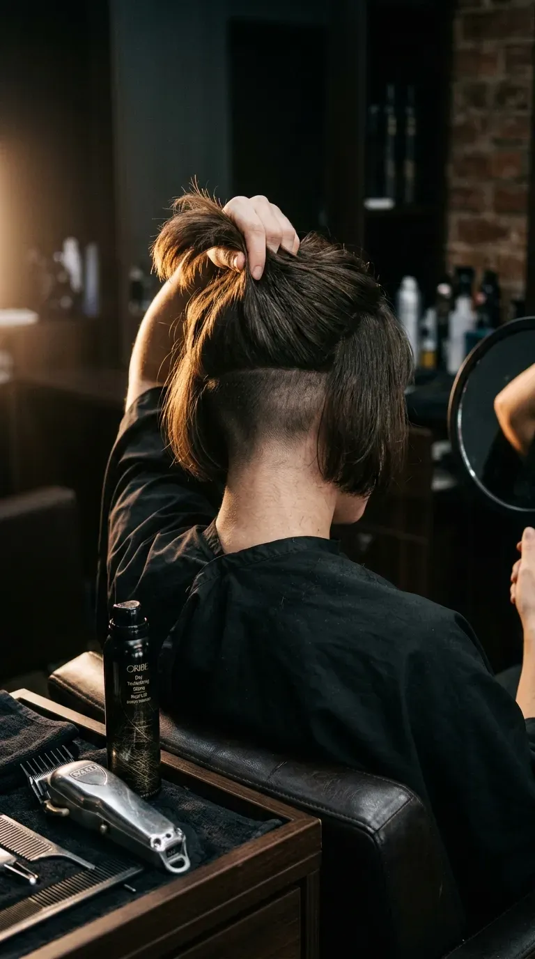 Woman with a bob and shaved undercut revealing volume at the top layer