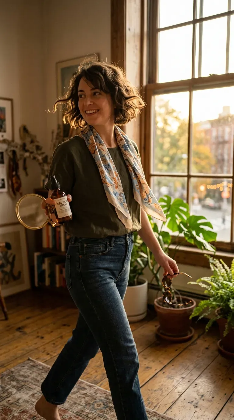Woman with a short beachy wavy bob showing relaxed texture for fine hair