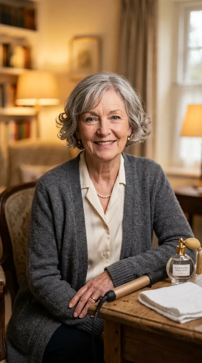 Woman over 70 with a short bob styled with soft, curled ends for added fullness