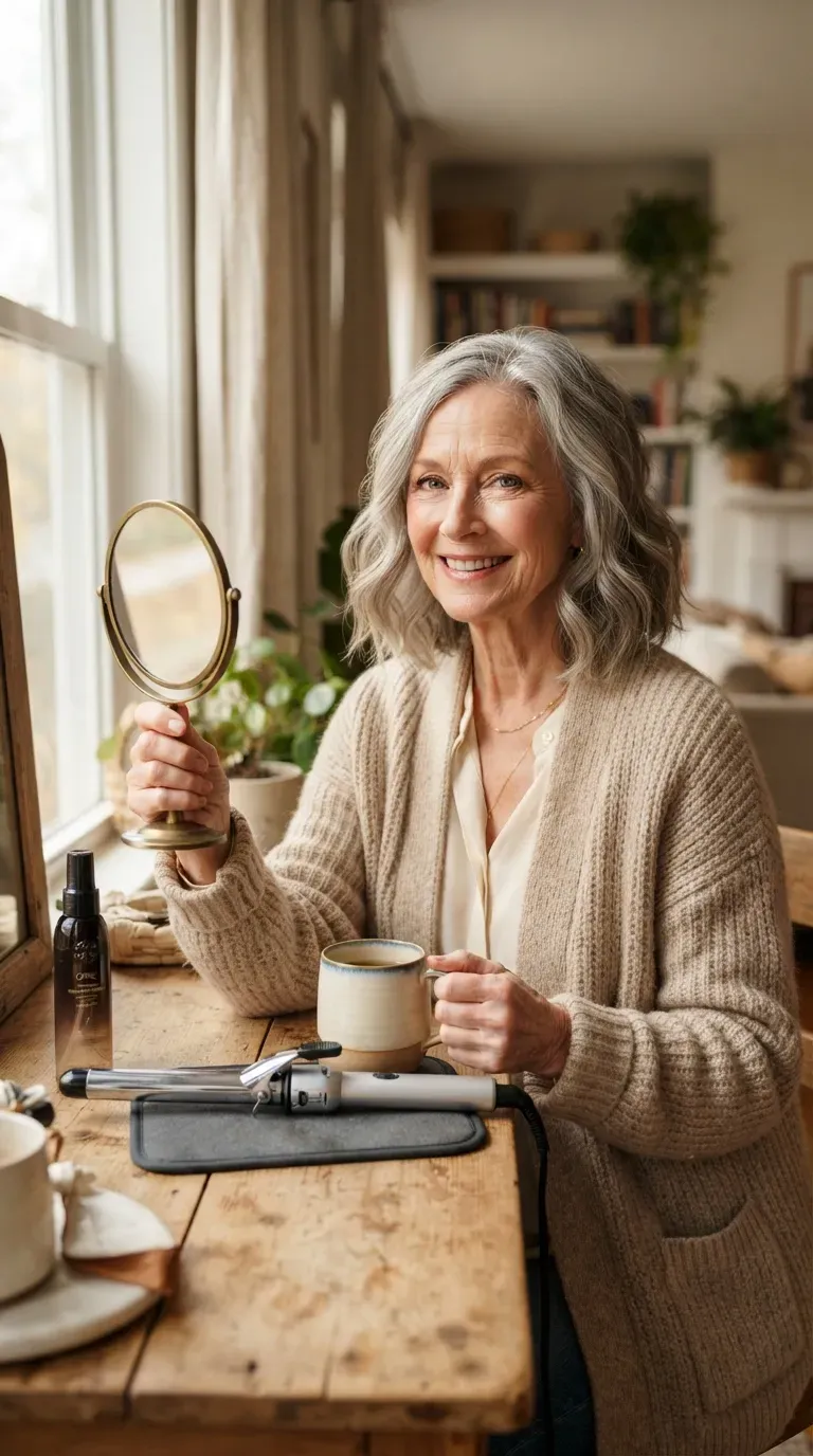Classic shag haircut on an older woman with layered volume throughout