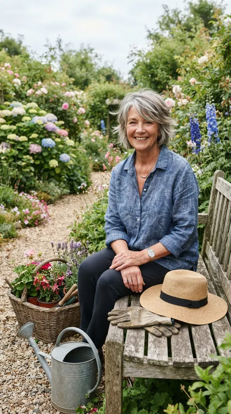 Cropped shag haircut on an older woman with layered texture throughout