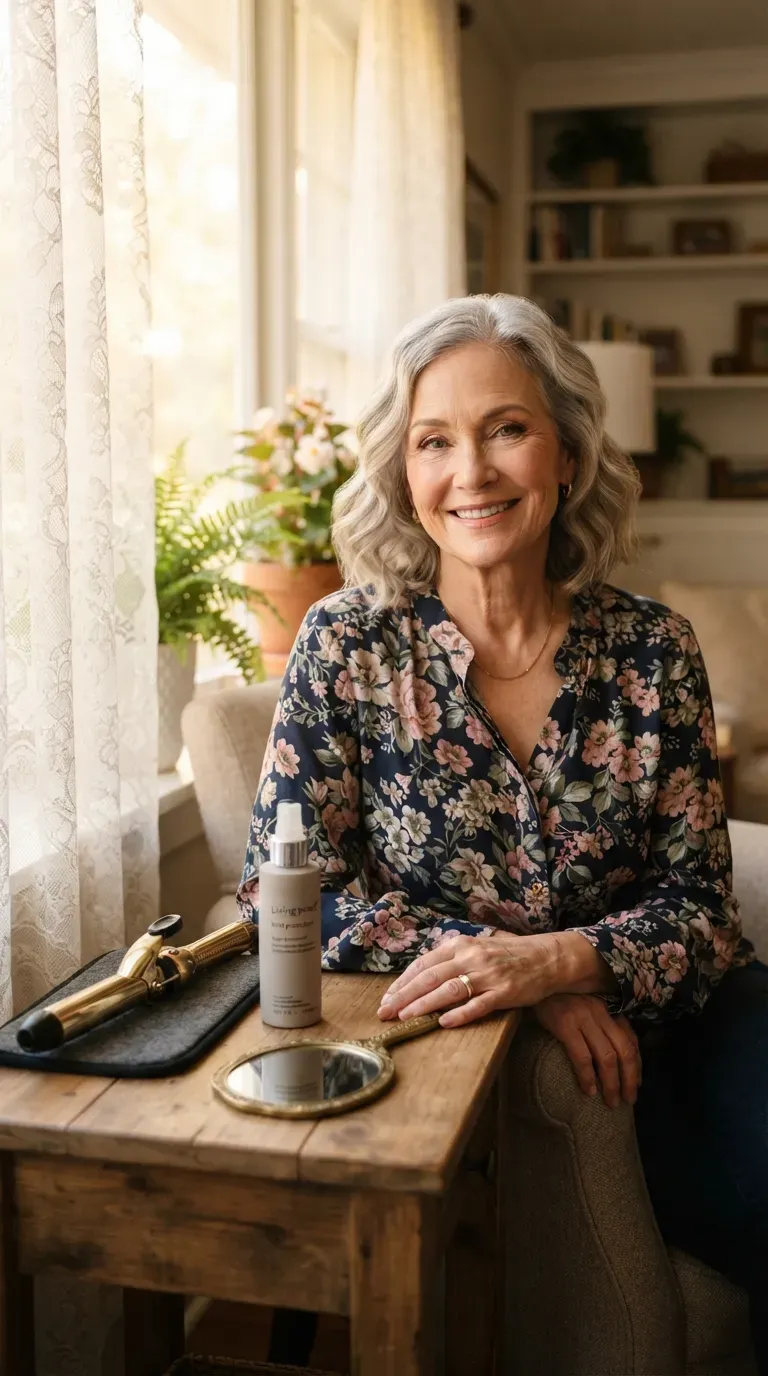 Soft wavy bob haircut on an older woman with gentle texture throughout