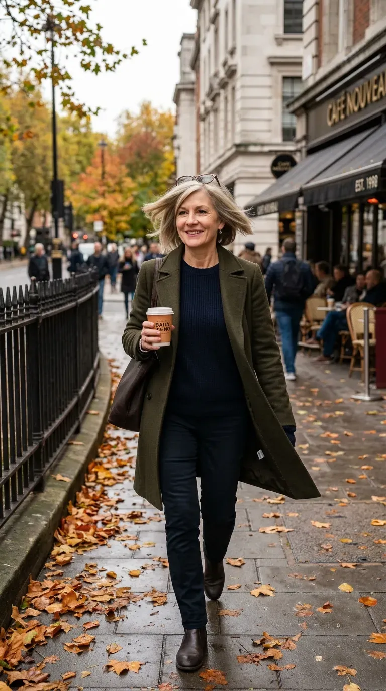 Woman over 60 with an asymmetrical layered bob haircut