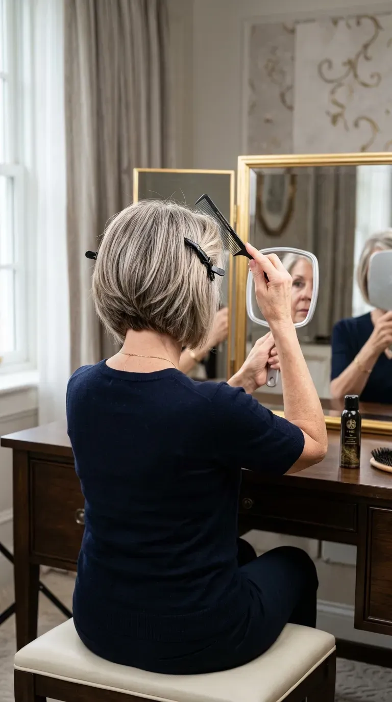 Woman over 60 with a graduated layered bob haircut