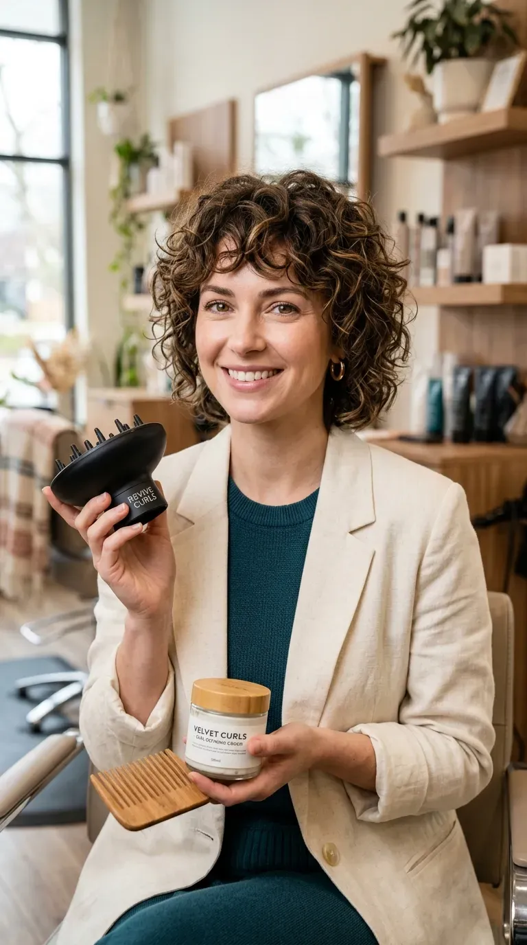 Woman with a short shag styled using a diffuser for natural texture