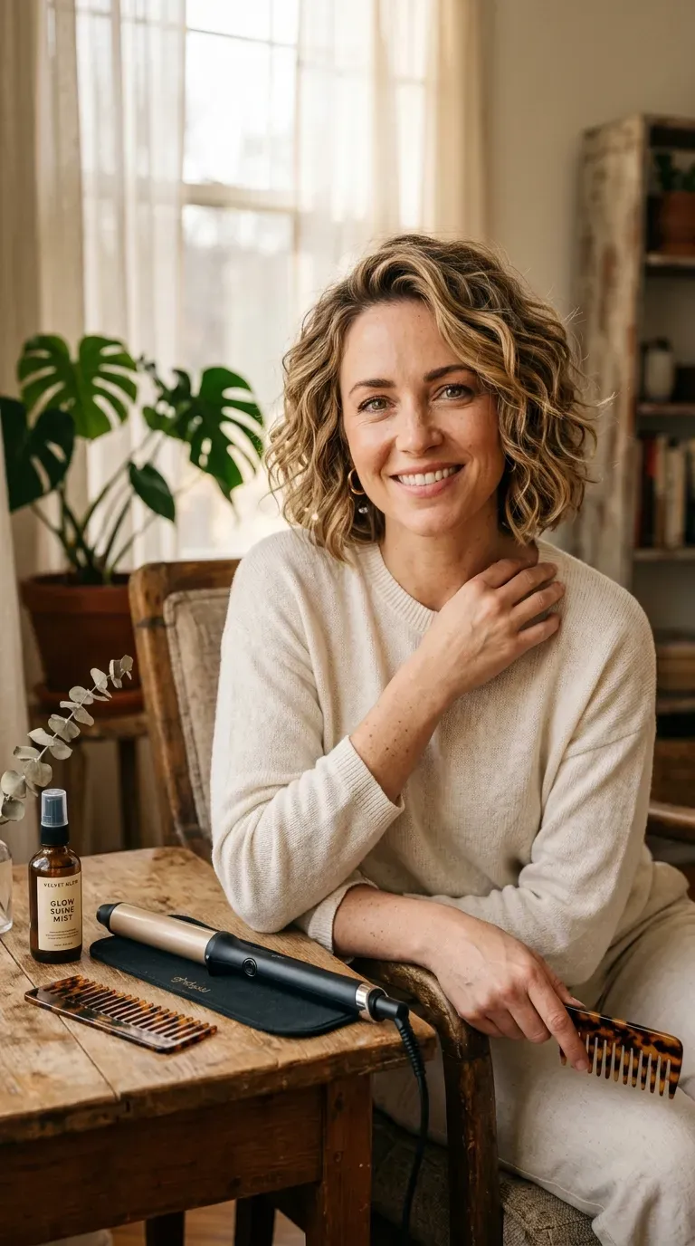 Woman with a short shag styled with soft, loose waves