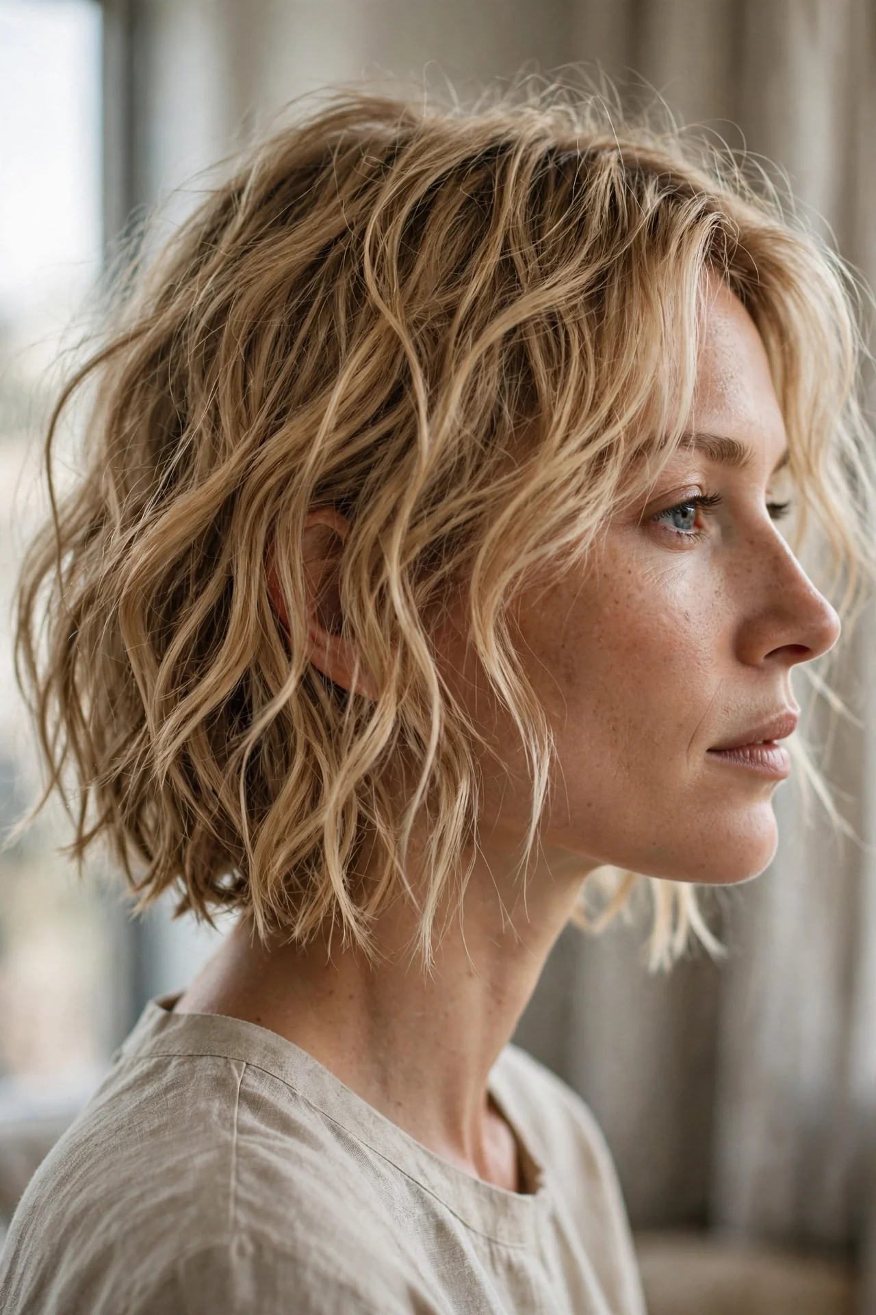 Tousled Beach-Wave Bob with Sea Salt Grip