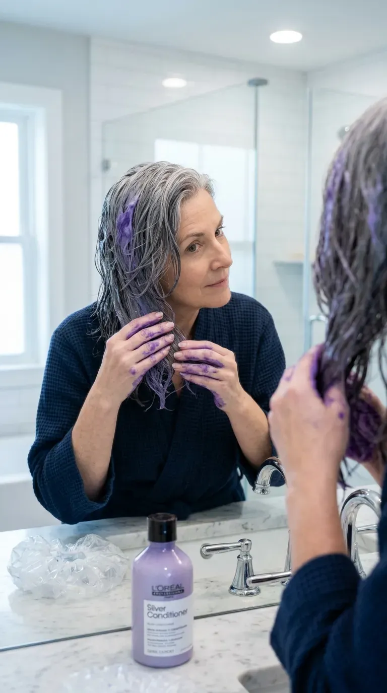 Woman over 50 with layered hair styled smooth and polished for a special occasion