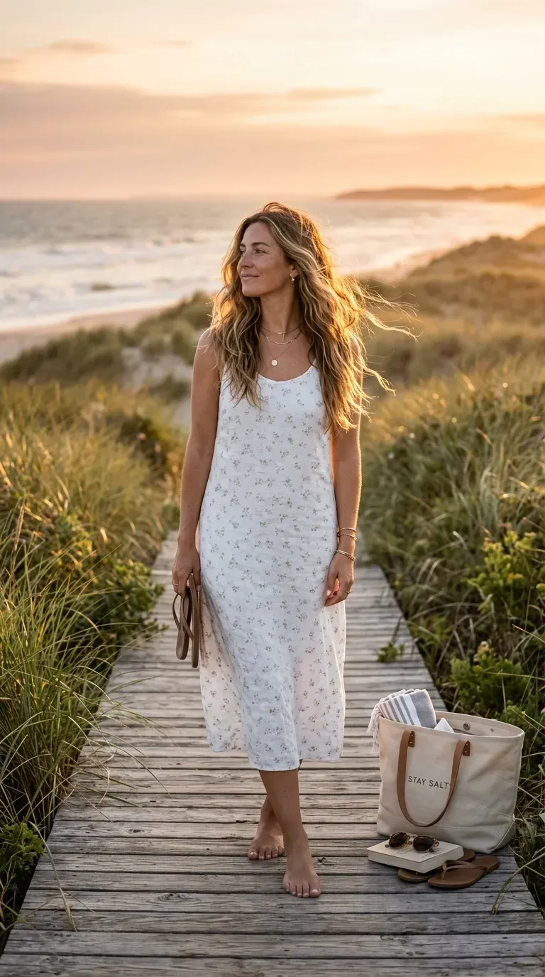 Woman over 50 with soft beachy waves styled to add fullness to layered hair