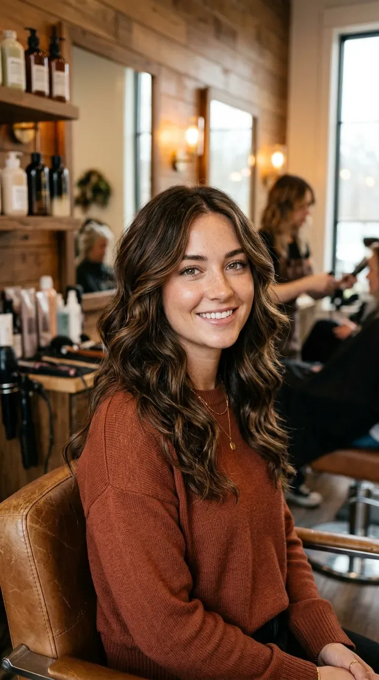 Woman over 60 with a soft loose perm styled through layered mid-length hair