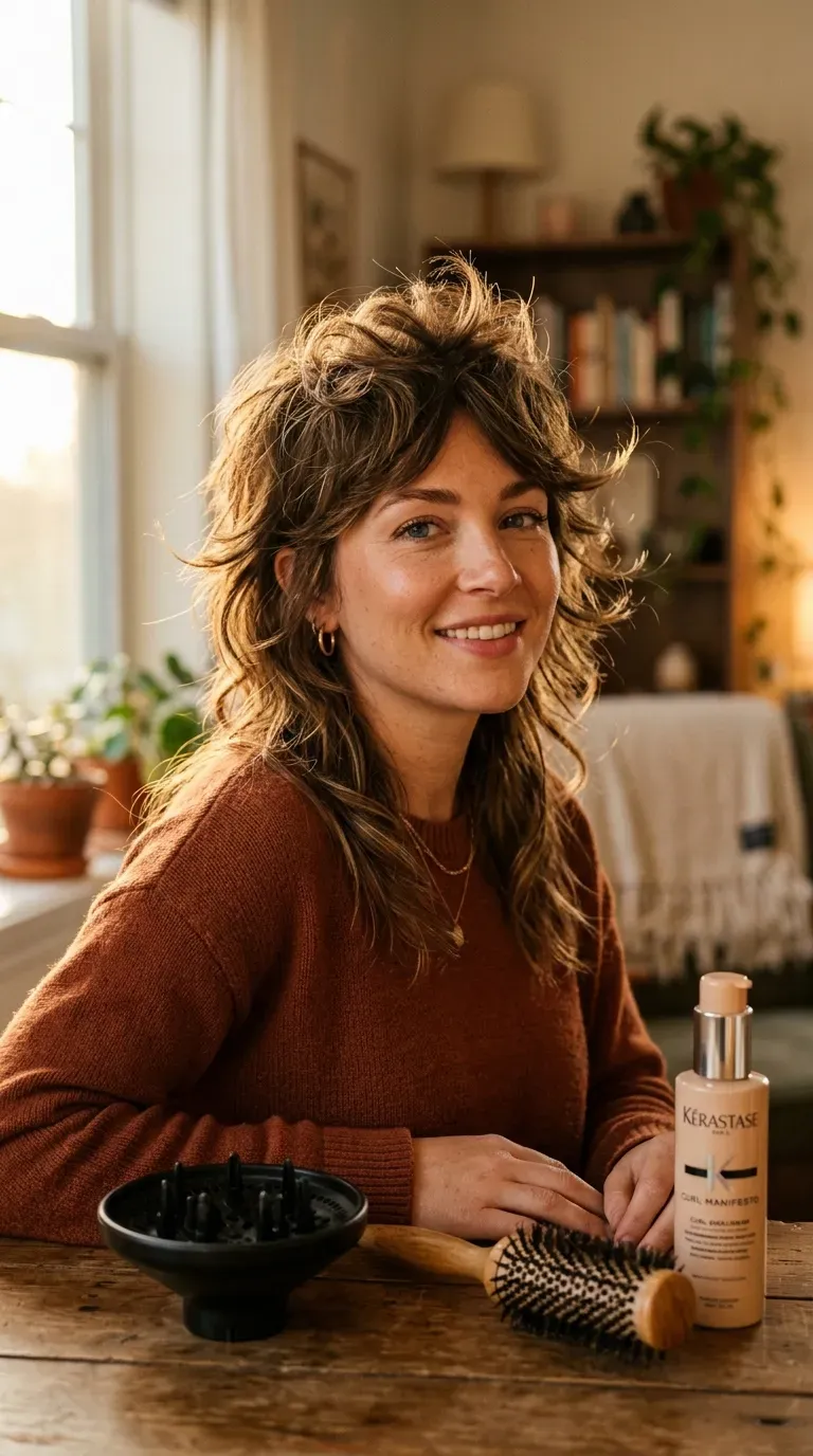Soft spiky shag haircut with feathered layers for older women with fine hair