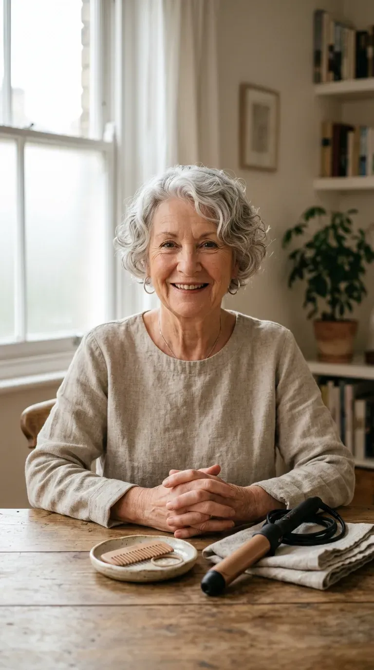 Woman over 70 with a crop styled with soft, gentle waves throughout