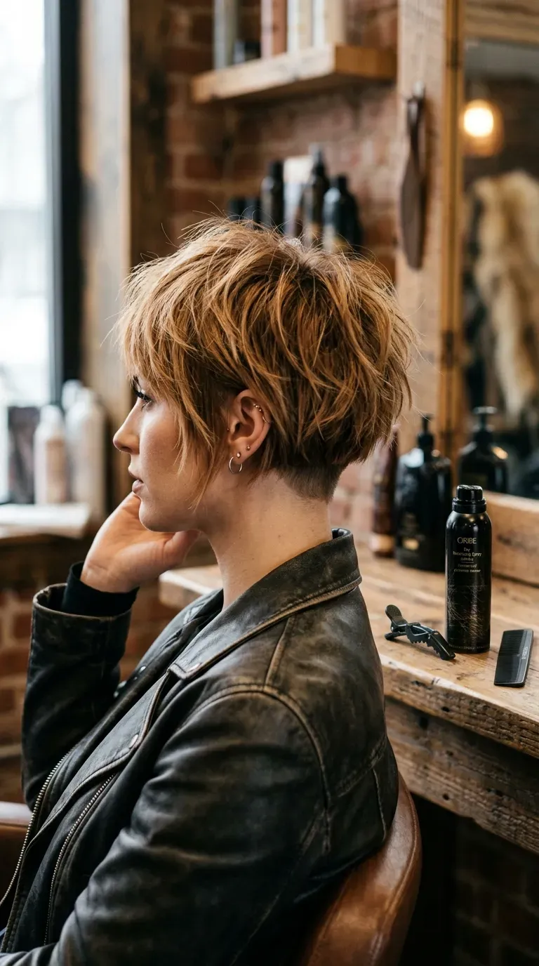 Spiky layered bob haircut with undercut nape for older women with fine hair