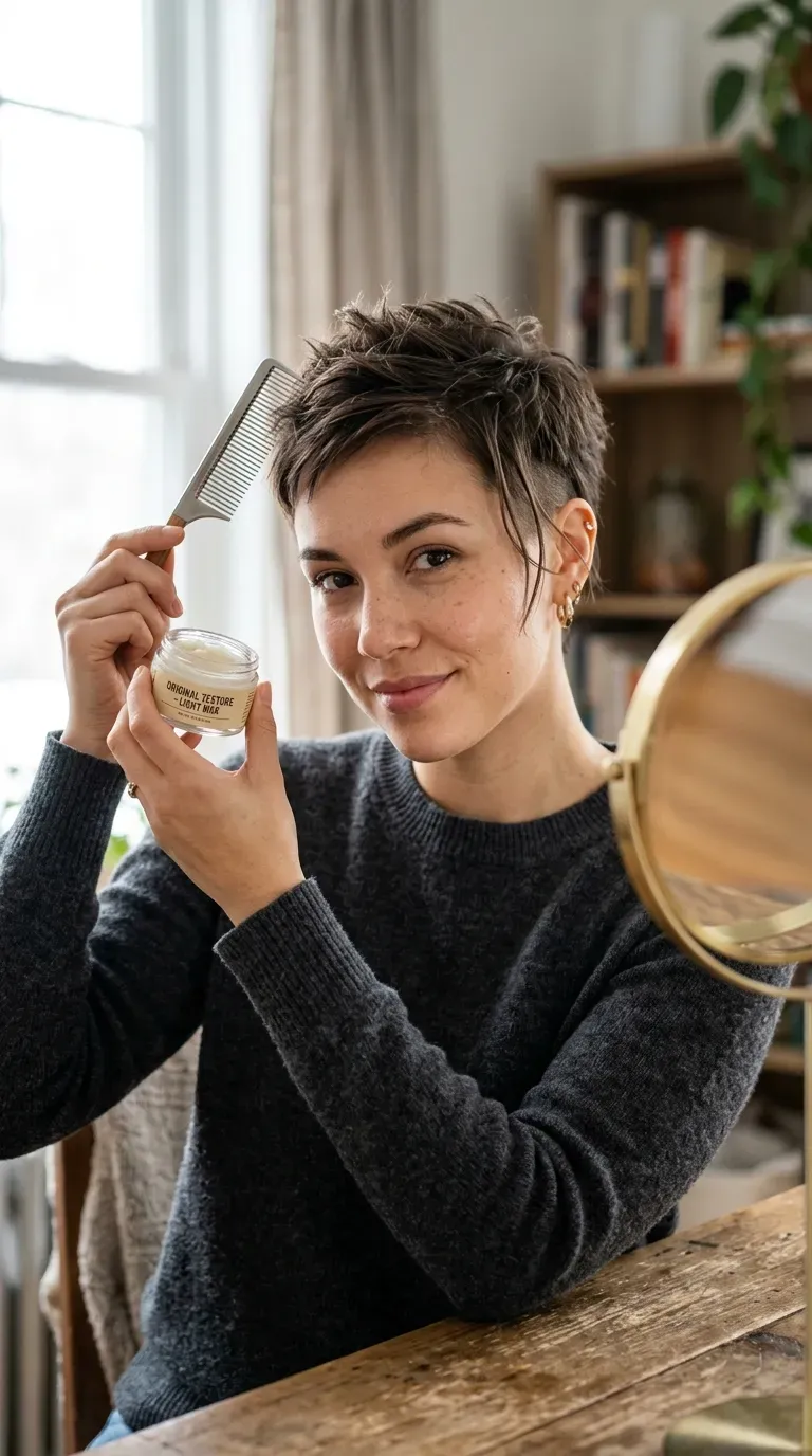 Spiky pixie haircut with a soft undercut for older women with fine hair