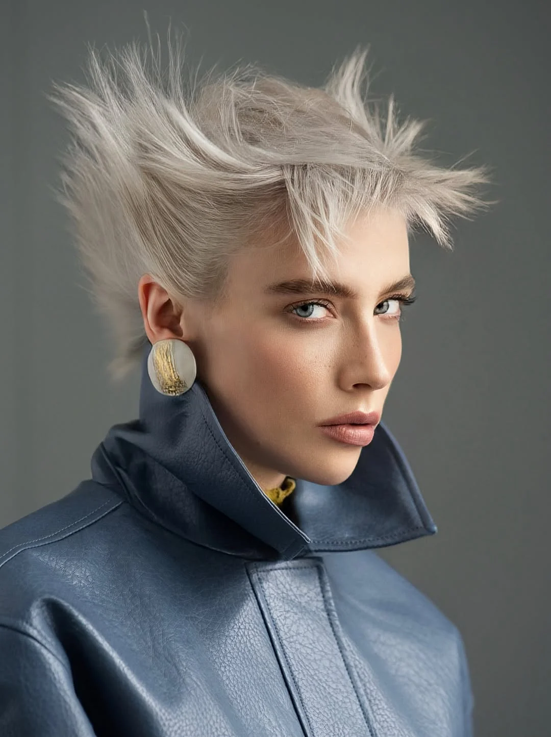 Woman with an edgy pixie styled with spiky, piece-y texture throughout