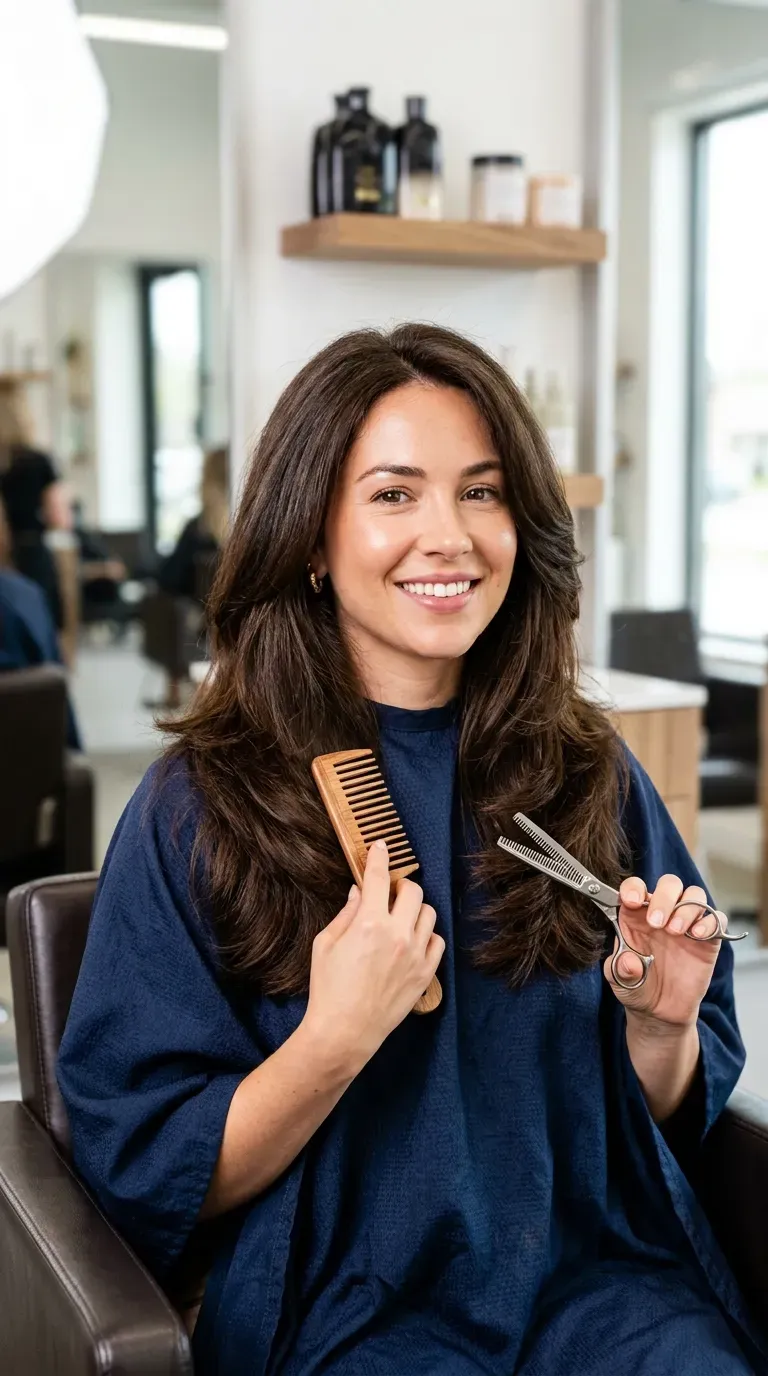Layered haircut for thick hair using internal layers to remove bulk without losing length