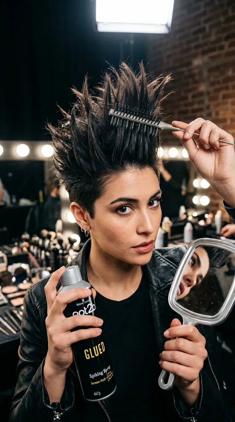 Voluminous spiky crown haircut adding height for older women with fine hair