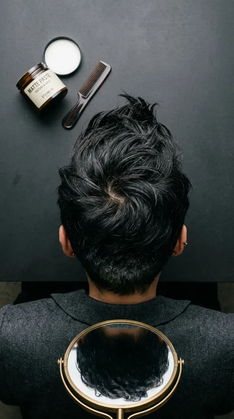 Woman with a volumized crop cut styled upward for maximum height
