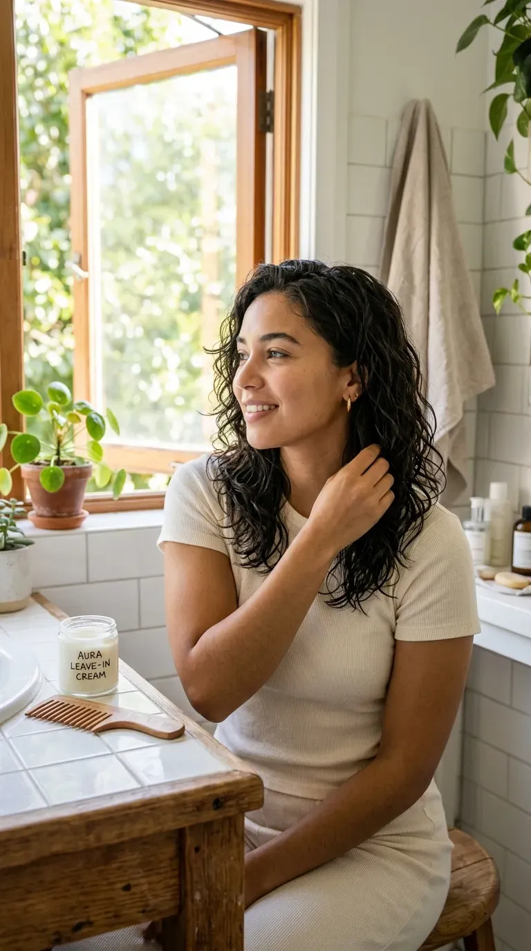 Wash-and-go layered haircut with natural texture requiring no styling tools
